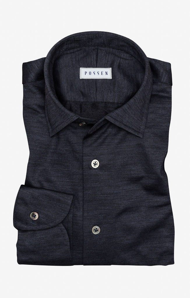 Navy Wool Lyocell Piqué Knit