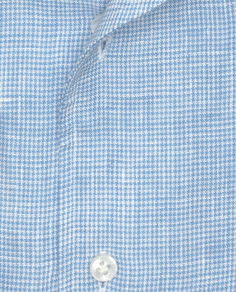 Albini Azure Blue Houndstooth Pure Linen Batiste