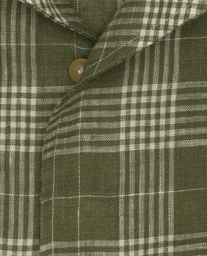 Albini Olive with Off White Check Pure Linen Batiste