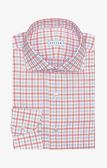 white cotton fil à fil with blue red tattersall check Inspiration