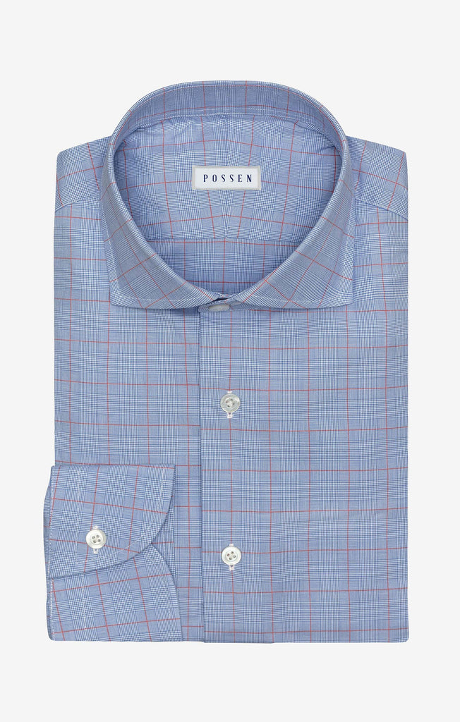 Thomas Mason Mixed Blue Prince of Wales with Red Overcheck Two Ply Egyptian Cotton Poplin