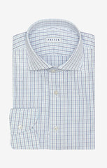 white cotton poplin with mixed blue check Inspiration