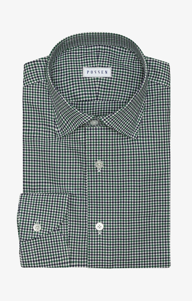white cotton poplin with navy green tattersall check