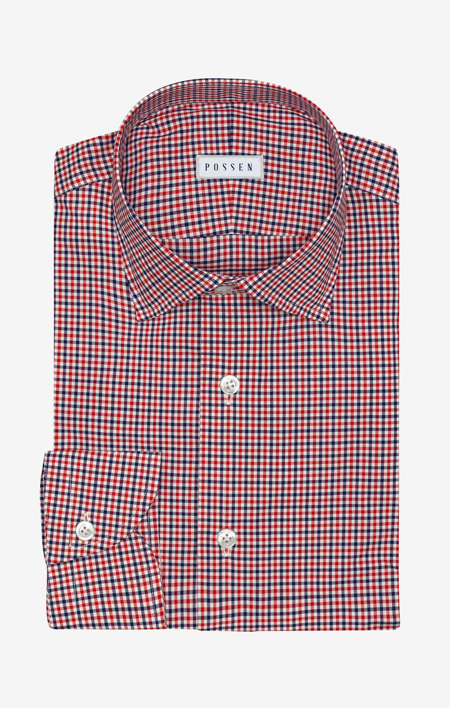 white cotton poplin with navy red tattersall check