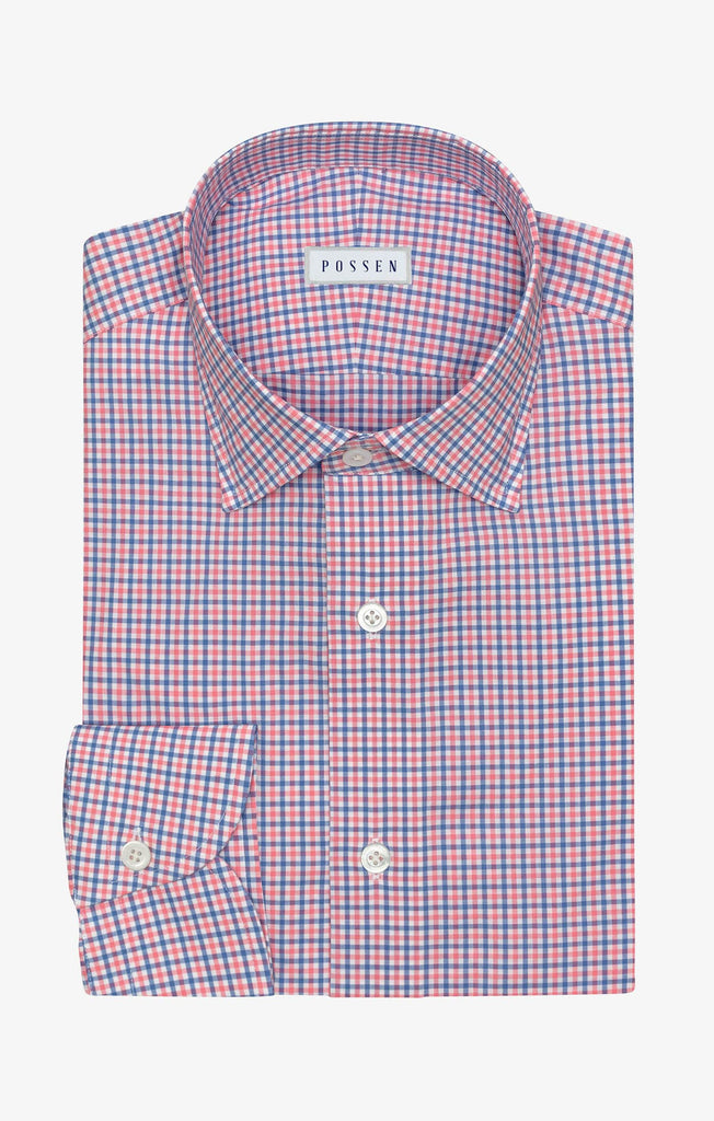 white cotton poplin with blue pink tattersall check