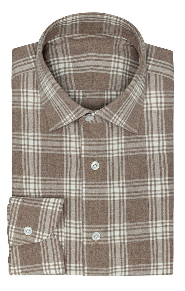 Canclini Light Brown Organic Cotton Flannel With Off White Check