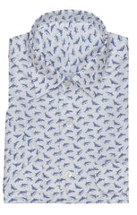 White Cotton Poplin With Blue Sharks Inspiration