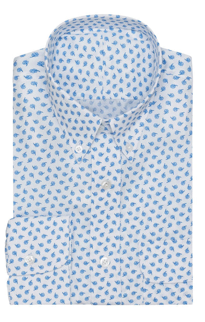 Testa White with Light Blue Clovers Organic Egyptian Cotton Poplin