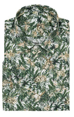 White Cotton Poplin With Green Tropical Leaves And Birds Inspiration