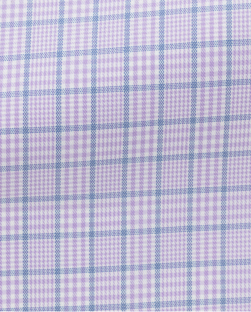 Thomas Mason Light Purple & Blue Check Fine Compact Two Ply Cotton Twill