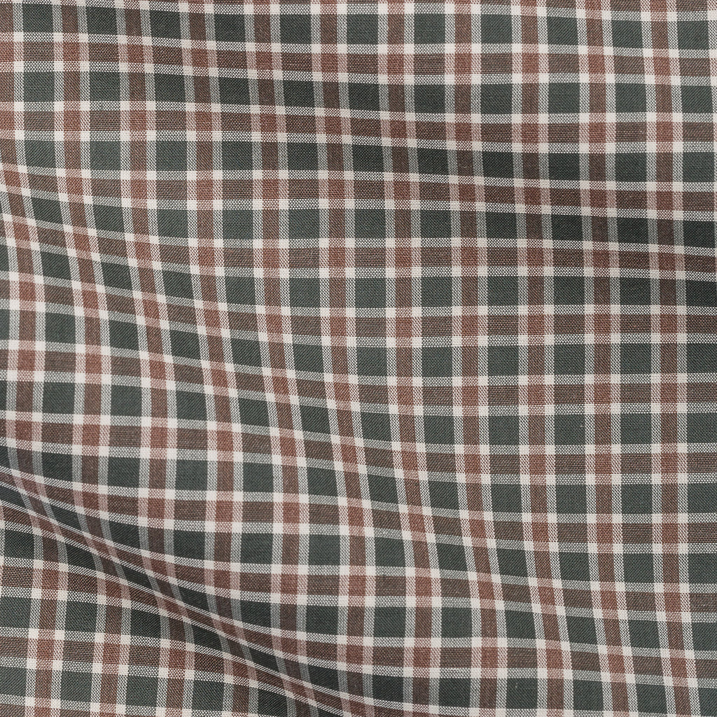 Albiate Plain Weave Green & Mid Brown Checked Two Ply Cotton