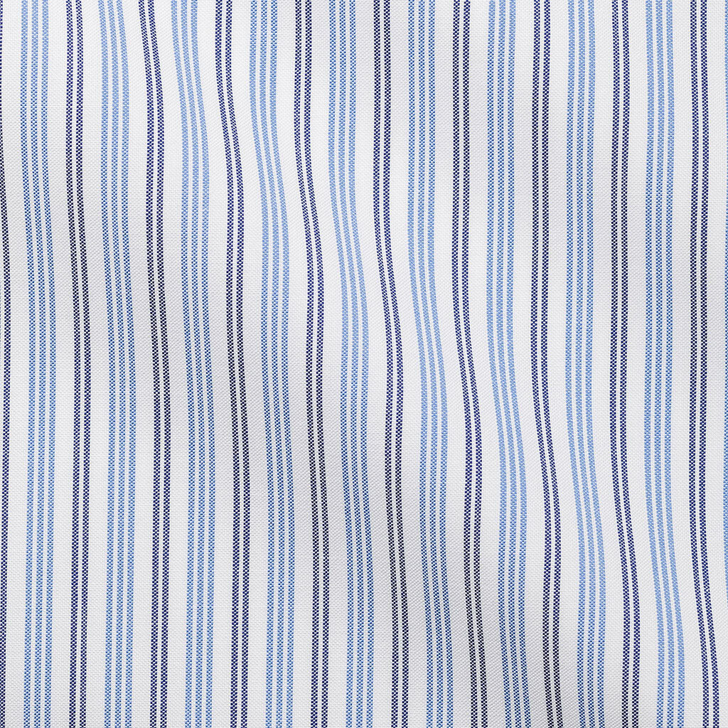 Albiate Plain Weave Stripe Light Blue & Dark Blue Two Ply Cotton