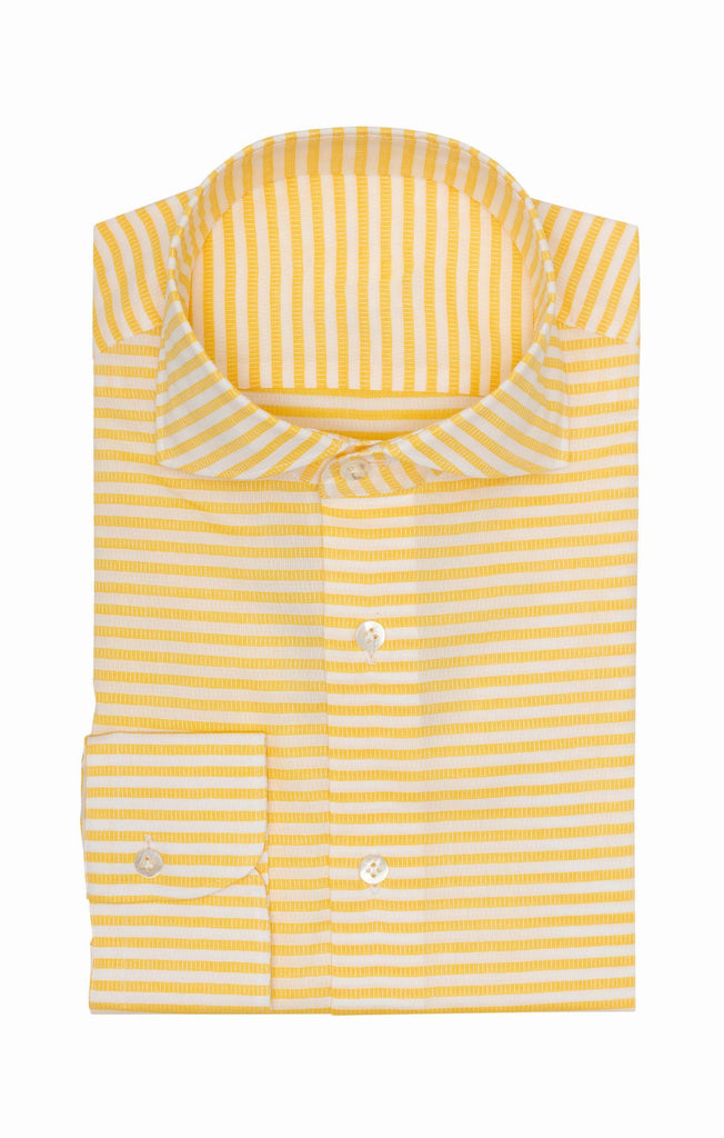 Monti White Ribbed Two Ply Summer Cotton Dobby with Yellow Stripes