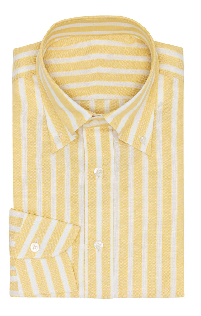 Weba Lemon Yellow Cotton & Linen Basketweave with White Stripes