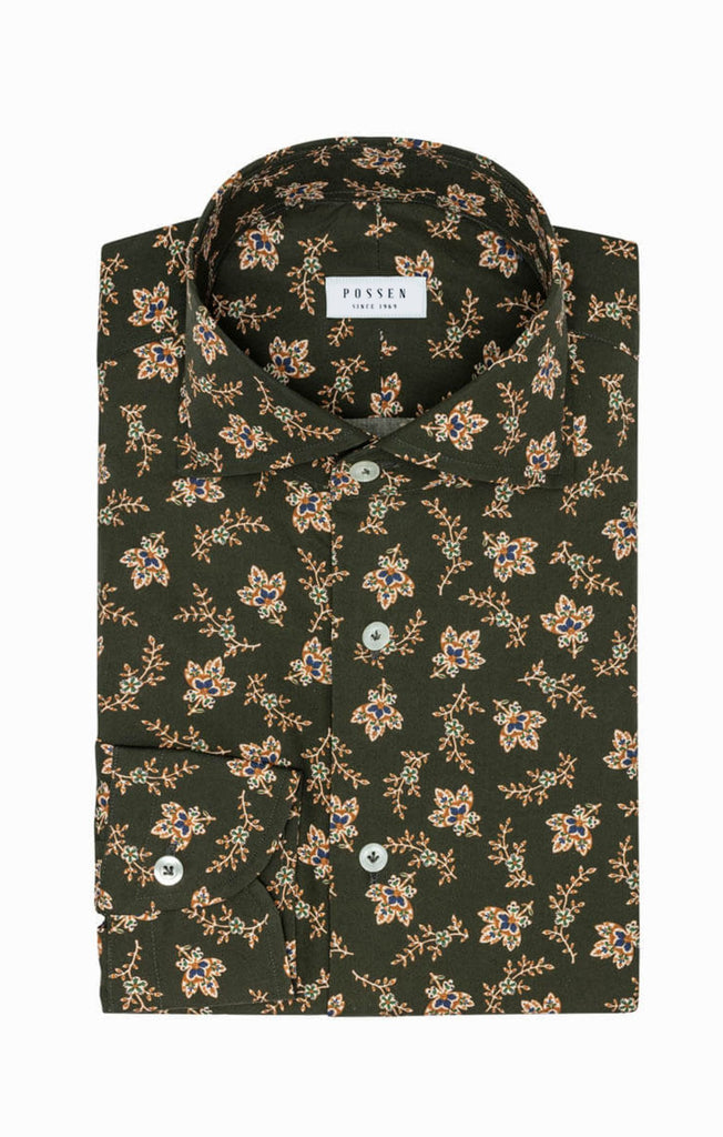 Albini Olive Green Cotton with Persian Floral Print