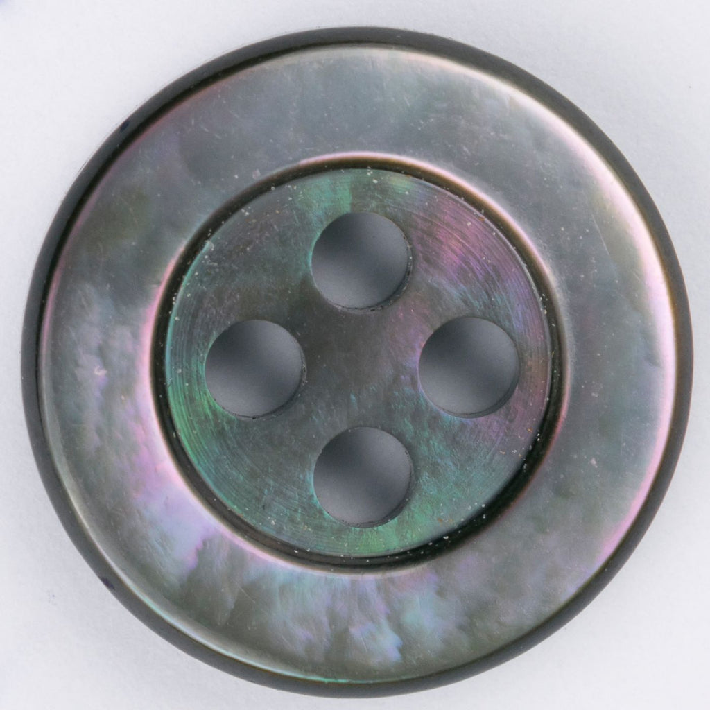 Shirt button 9 - Smoke Grey Thin Mother-of-Pearl with Medium Rim