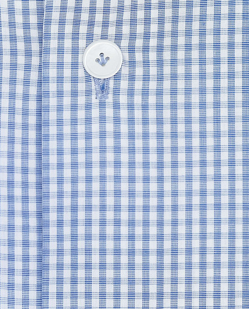 Albini Storm Blue Micro Check Cotton 365 Easy Care Cotton