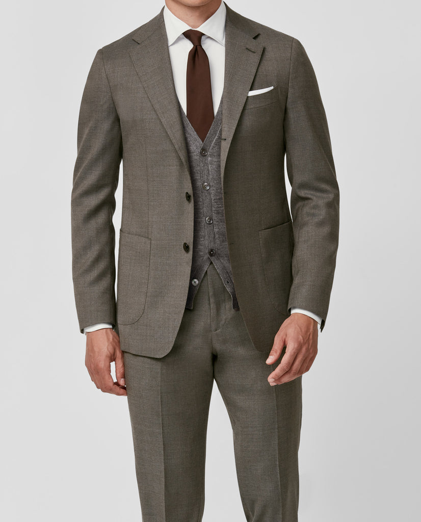 Barberis Canonico Mid Brown & Grey Sharskin S110 Merino Wool Doppio Ritorto