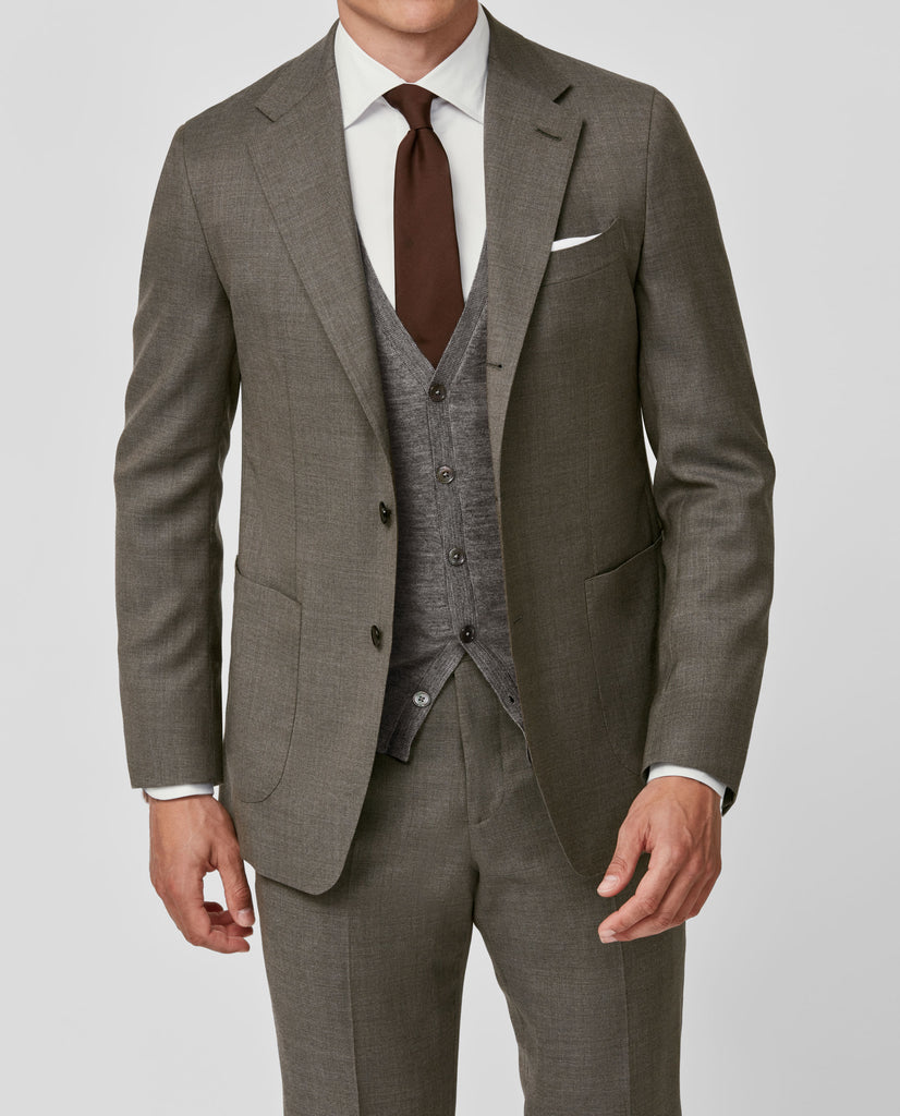 Barberis Canonico Mid Brown & Grey Sharskin S110 Merino Wool Doppio Ritorto