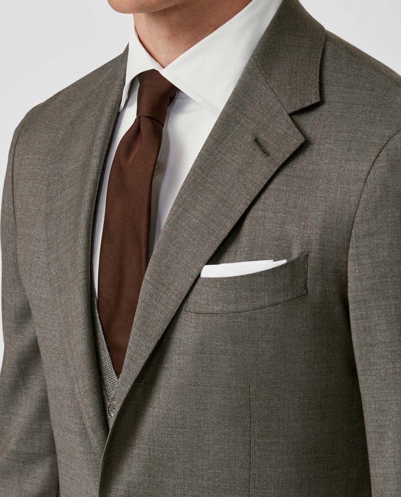 Barberis Canonico Mid Brown & Grey Sharskin S110 Merino Wool Doppio Ritorto