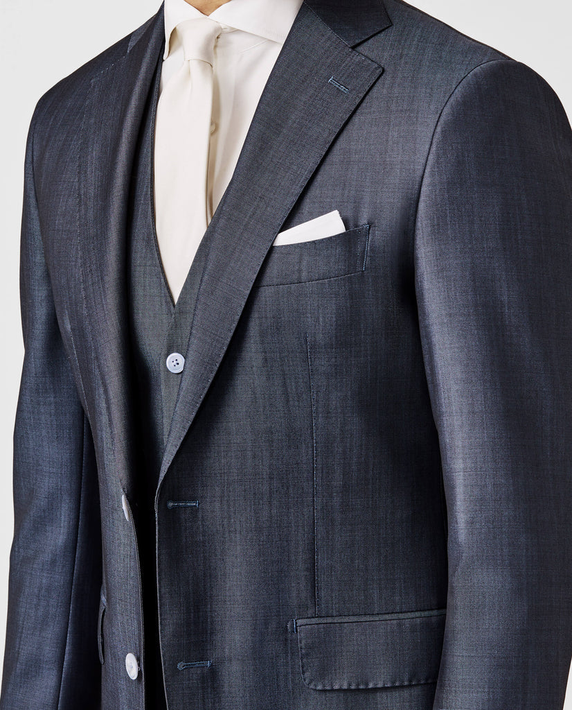 Barberis Canonico Slate Blue Fine Twill Merino Wool & Mohair Solaro Doppio Ritorto