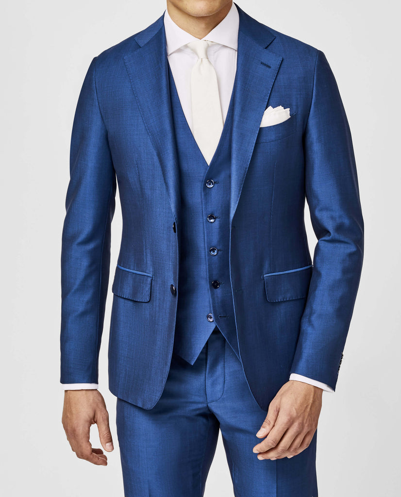 Barberis Canonico Bright Blue Fine Twill Merino Wool & Mohair Solaro Doppio Ritorto