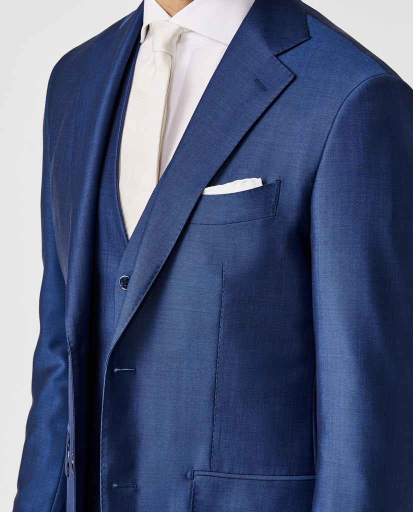 Barberis Canonico Bright Blue Fine Twill Merino Wool & Mohair Solaro Doppio Ritorto