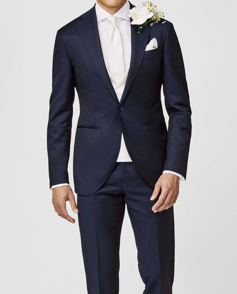 Barberis Canonico Dark Blue Fine Twill Merino Wool & Mohair Solaro Doppio Ritorto