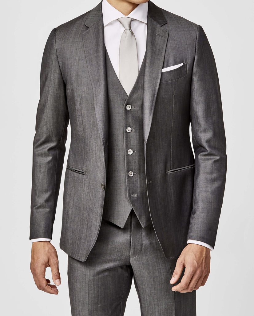 Barberis Canonico Mid Grey Fine Twill Merino Wool & Mohair Solaro Doppio Ritorto
