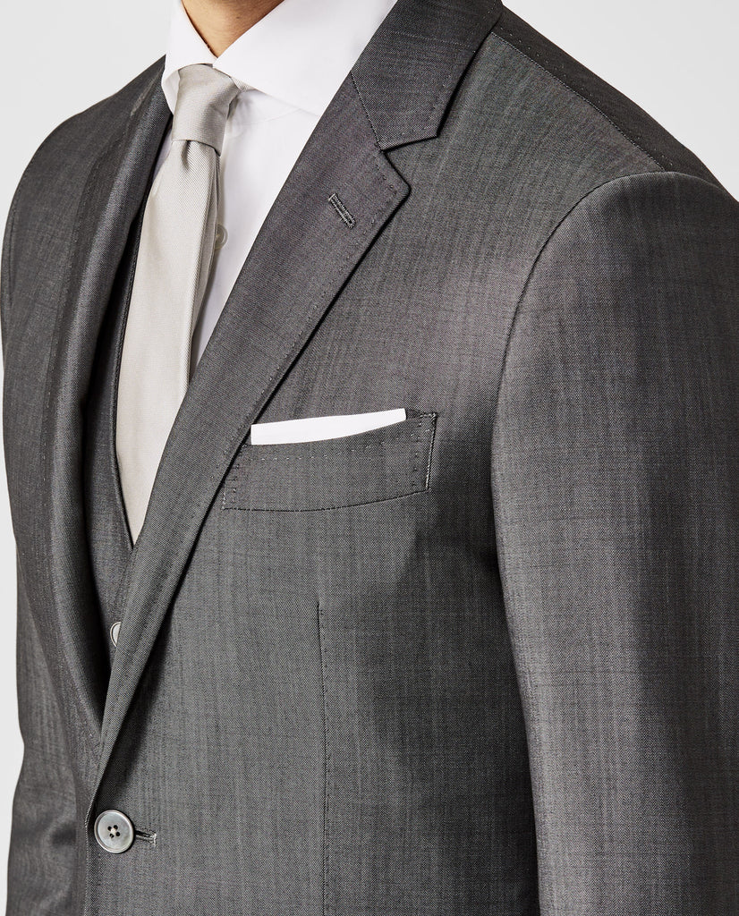Barberis Canonico Mid Grey Fine Twill Merino Wool & Mohair Solaro Doppio Ritorto