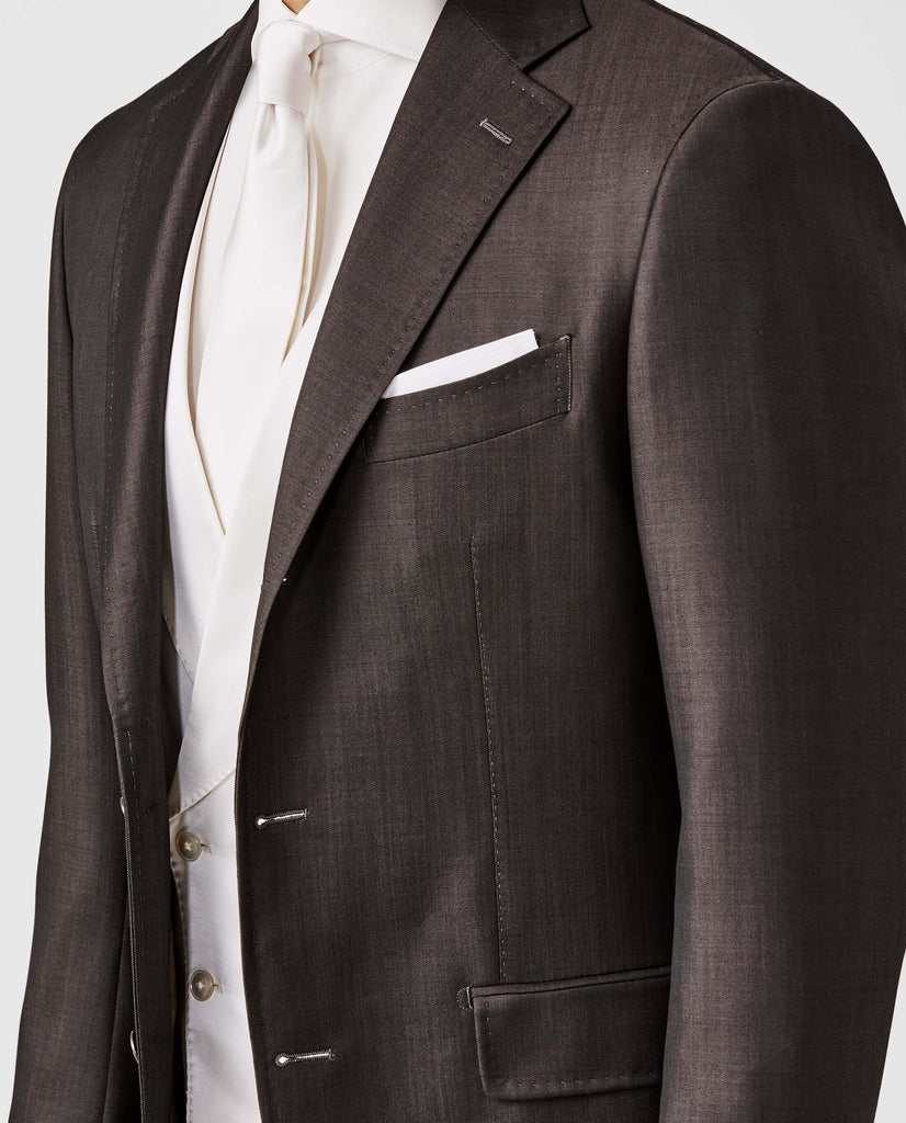 Barberis Canonico Dark Brown Fine Twill Merino Wool & Mohair Solaro Doppio Ritorto