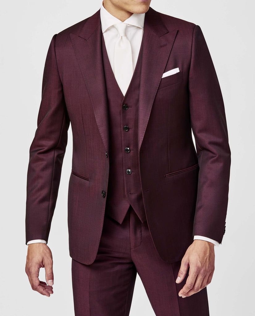 Barberis Canonico Burgundy Fine Twill Merino Wool & Mohair Solaro Doppio Ritorto