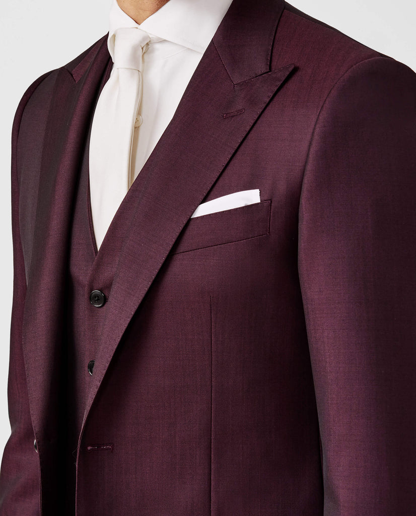 Barberis Canonico Burgundy Fine Twill Merino Wool & Mohair Solaro Doppio Ritorto