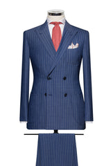 Barberis Canonico 365 Essentials Merino Wool Napolitan Blue Pinstripe Twill Weave