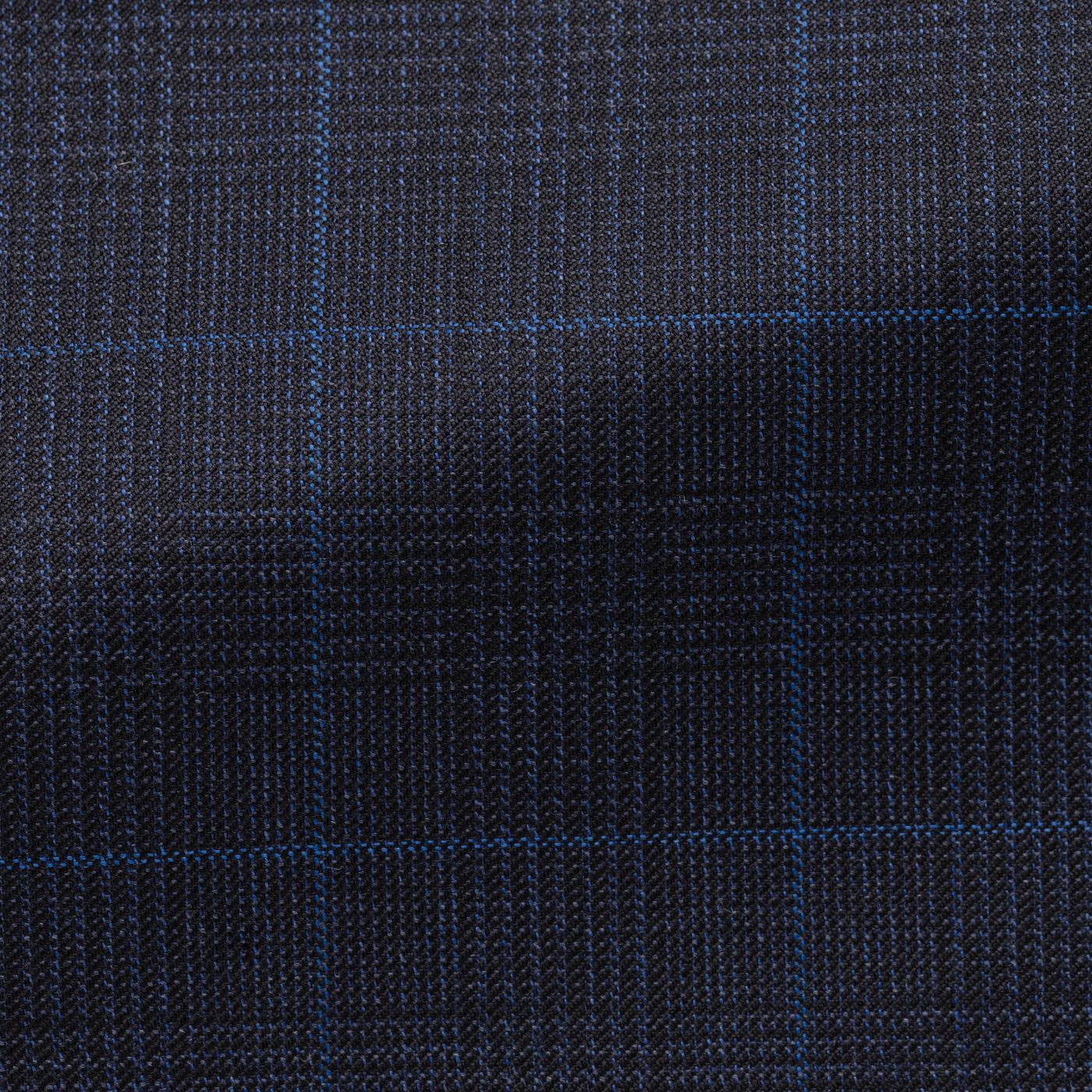 Loro Piana Zelander Natural Stretch Dark Blue Merino Wool Glen Plaid with Blue Windowpane