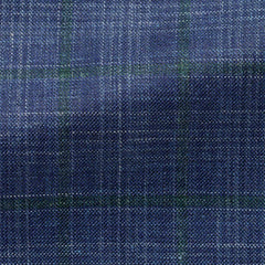 Loro-Piana-royal-blue-white-wool-silk-linen-check-with-green-windowpaneCM JC 240gr Fabric