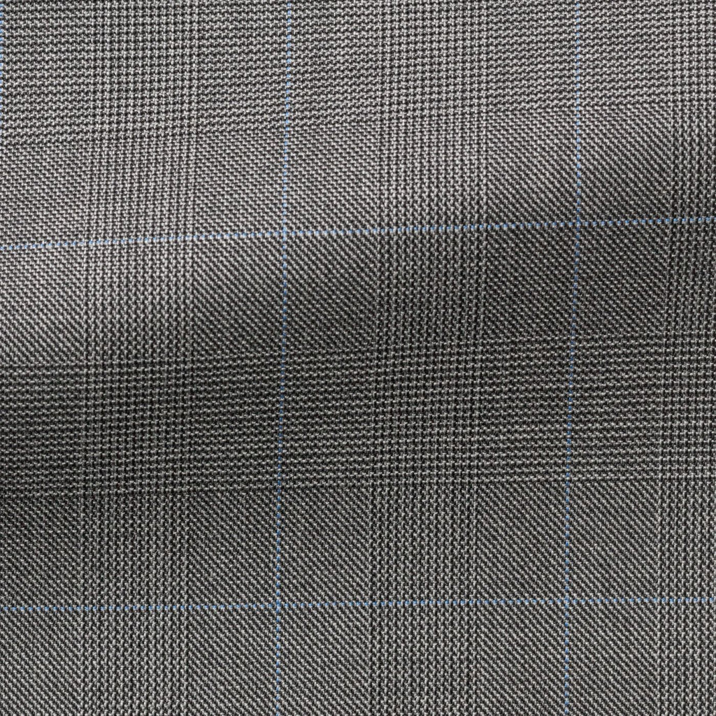 Barberis Canonico 365 Doppio Ritorto S130 Merino Wool Mid Grey Glencheck with Light Blue Windowpane