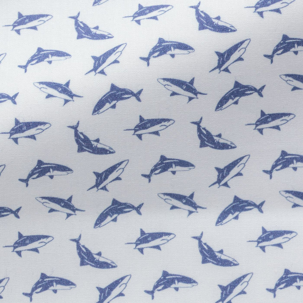 White-Cotton-Poplin-With-Blue-SharksPC07170gr Fabric