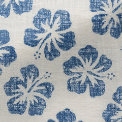 Off-White-Linen-With-Blue-Hawaiian-FlowersPC07165gr Fabric