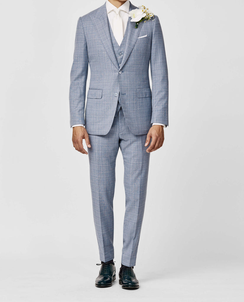 REDA S130 Light Merino Wool Light Blue Micro Fancy Weave