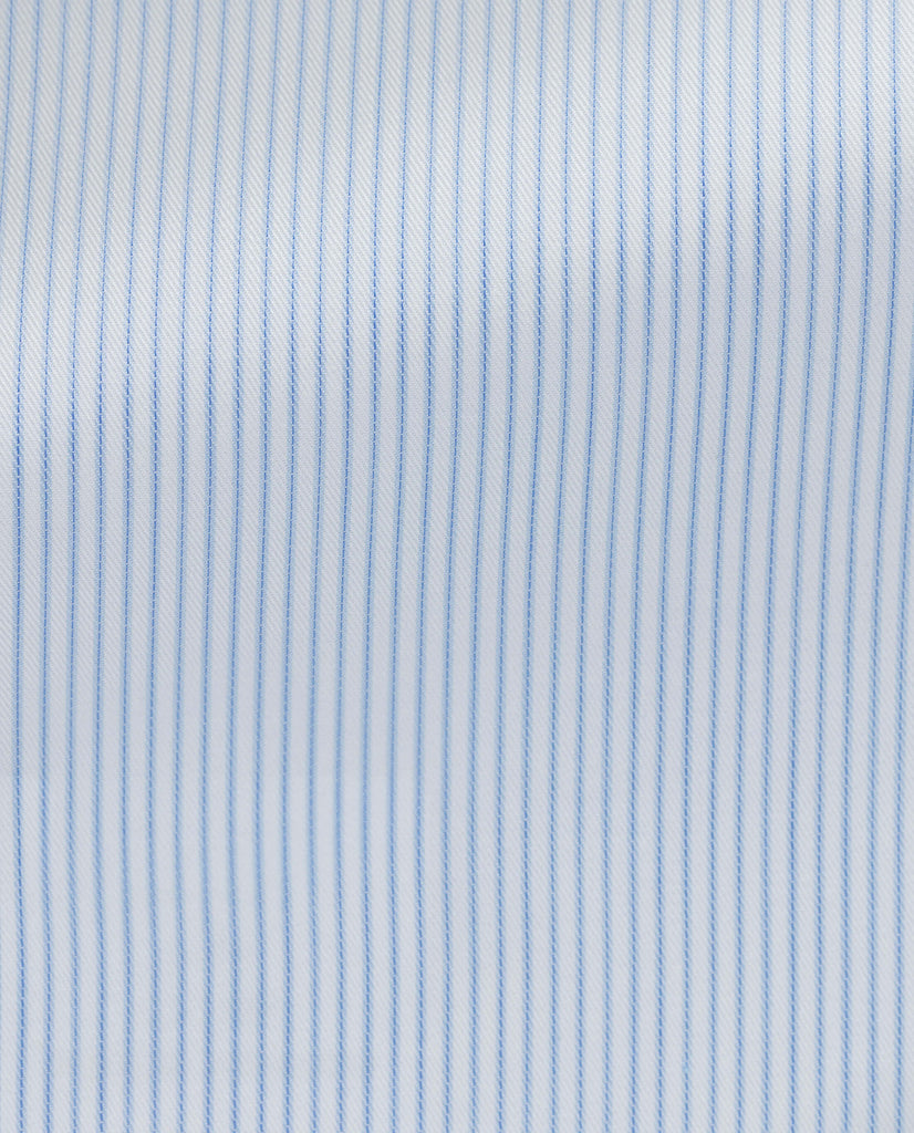 Albini White with Light Blue Stripes Twill 365 Easy Care Fine Cotton