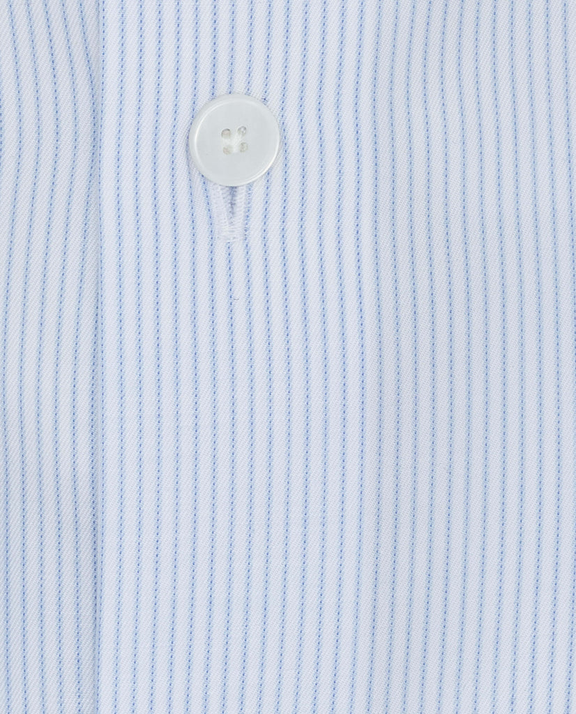 Albini White with Light Blue Stripes Twill 365 Easy Care Fine Cotton